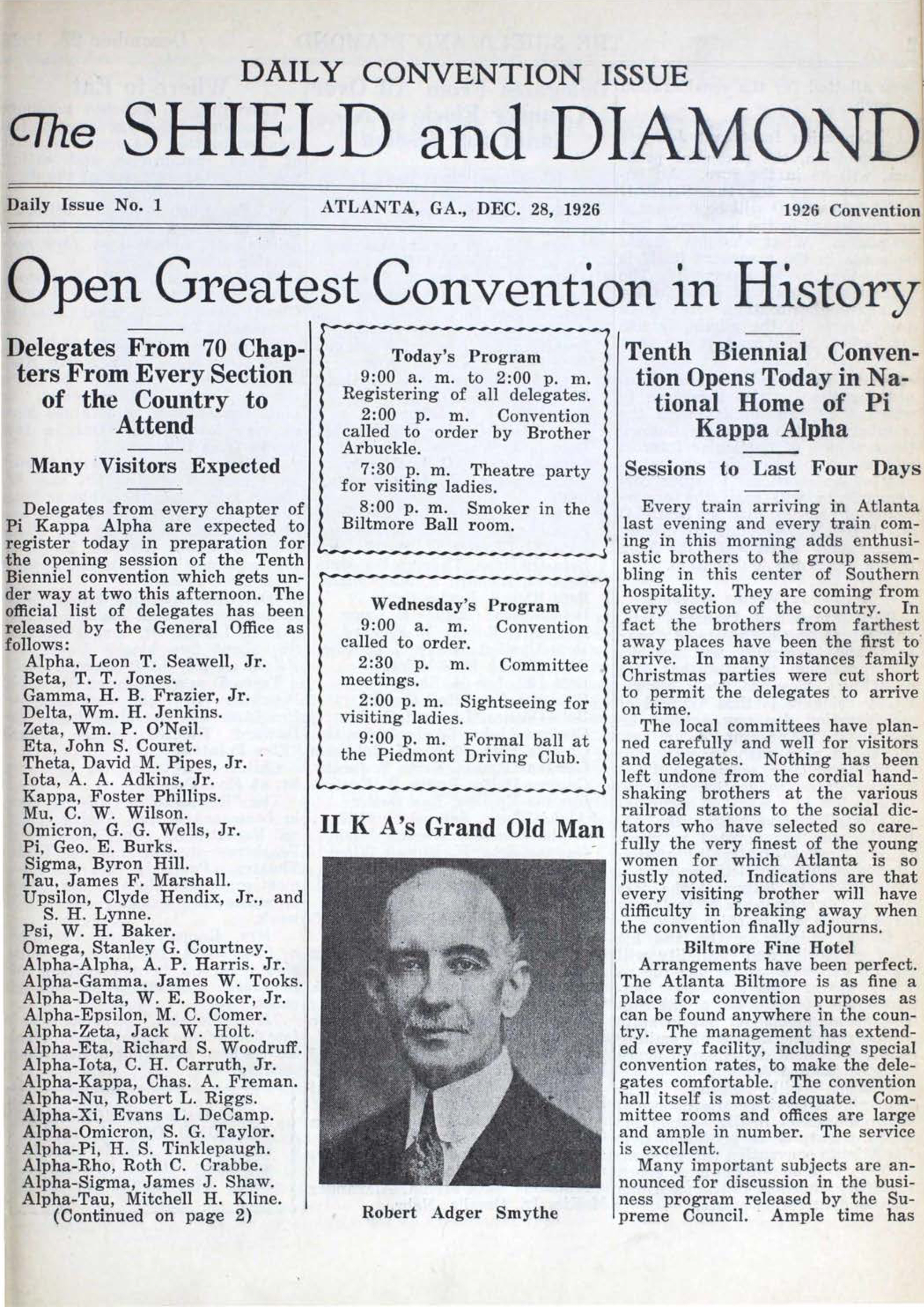 Daily 1926 Convention Issue, No. 1, December 28, 1926